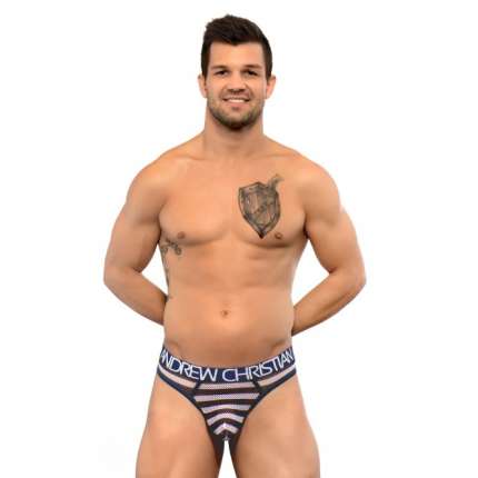 Tanga Andrew Christian Nautical Net Almost Naked Azul Marinho Branco 600088