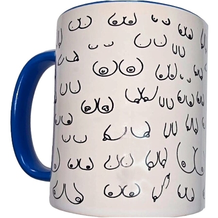 Diablo picante - white boobs mug with blue handle 370 ml