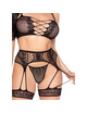 leg avenue - 89359 top + thong + garter belt set black - one size