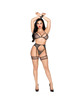 leg avenue - 89362 set top + tanga + liguero + esposas negro - talla Única