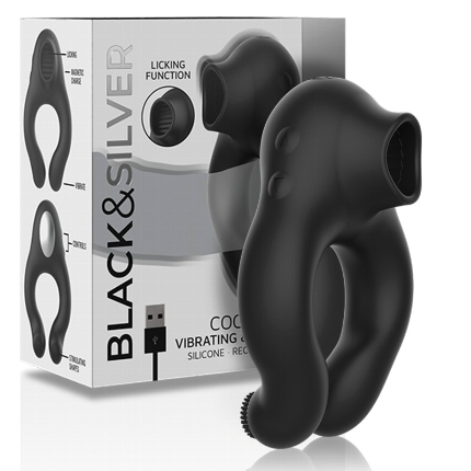 Cockring Black&Silver Silicon com Vibração e Recarregável Preto
