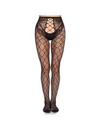 Leg Avenue - 1966 Medias De Red Con Panty Sin Entrepierna Negro - Talla Única