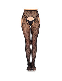 Leg Avenue - 1967 Medias De Liguero Con Red De Flores Negro - Talla Única