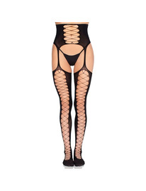 Leg Avenue - 1968 Medias De Liguero Con Encaje Negro - Talla Única