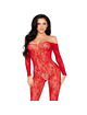 Leg Avenue - 89366 Lace Lingerie Bodystocking Red - One Size
