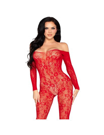 Leg Avenue - 89366 Bodystocking De Lencería De Encaje Rojo - Talla Única