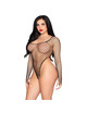 Leg Avenue - 89377 Bodysuit De Red Industrial De Corte Alto Negro - Talla Única