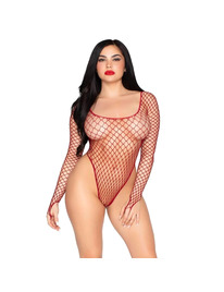 Leg Avenue - 89377 Bodysuit De Red Industrial De Corte Alto Rojo - Talla Única