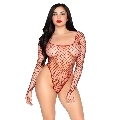 Leg Avenue - 89377 Bodysuit De Red Industrial De Corte Alto Rojo - Talla Única