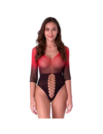 Passion - Bs118 Black And Red Mesh Bodystocking