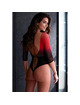 Passion - Bs118 Bodystocking De Malla Negro Y Rojo