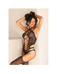 Leg Avenue - 89367 Lace Halter Teddy With Stockings Black - One Size