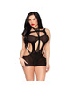 Leg Avenue - 81680 Opaque Mini Dress And Halter Teddy Black - One Size