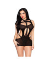 Leg Avenue - 81680 Opaque Mini Dress And Halter Teddy Black - One Size