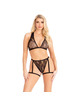 Leg Avenue - 86148 Top De Bra De Encaje Y Panty Con Ligueros Negro - Talla Única