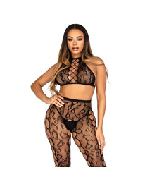 Leg Avenue - 89372 Crop Top Y Medias Sin Entrepierna Negro - Talla Única