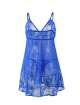 Babydoll De Encaje Floral En La Suave Color Azul De Gran Tamaño,160080