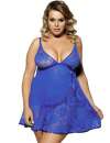 Babydoll De Encaje Floral En La Suave Color Azul De Gran Tamaño,160080