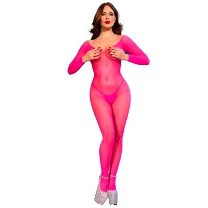 Chilirose - Cr 4894 Neon Pink Mesh Bodystocking S/M