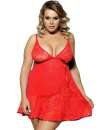 Babydoll Floral Renda Macia Vermelho Tamanho Grande,1603500