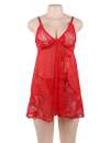 Babydoll Floral Renda Macia Vermelho Tamanho Grande,1603500