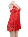 Babydoll Floral Renda Macia Vermelho Tamanho Grande,1603500