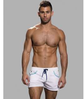 Pantalones Cortos De Andrew Christian, Deportes De Natación De Malla De Color Blanco,600050