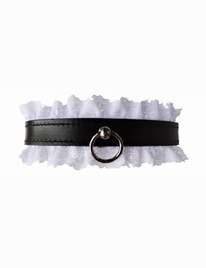 Dog collar Leather with White Lace 3343820