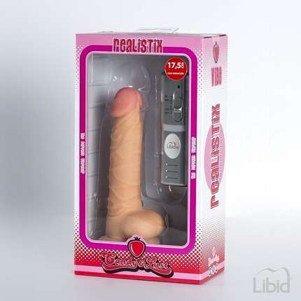 The vibrator is Realistic Candy Lust 17.5 cm