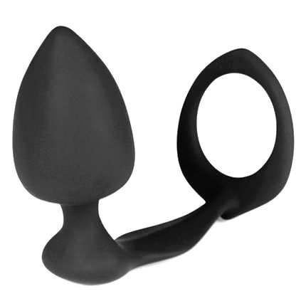 Plug Anal Silicone com Cockring Preto,2434629