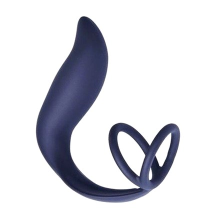 Plug Anal Silicone com Cockring Duplo Preto 2434651