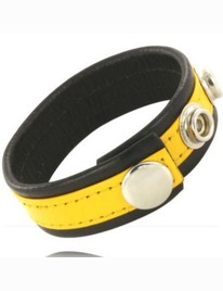 Cockring Ajustável de Couro Amarelo e Preto