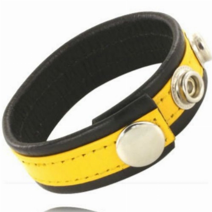 Cockring Ajustável de Couro Amarelo e Preto,1304724