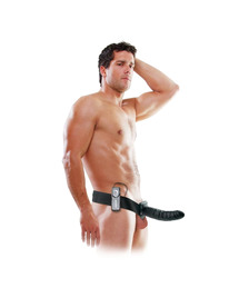 FETISH FANTASY SERIES - 19 CM VIBRATING HOLLOW STRAP-ON BLACK PD3361-23