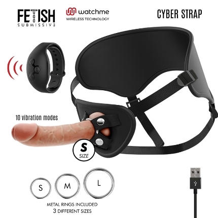 FETISH SUBMISSIVE CYBER STRAP - HARNESS WITH REMOTE CONTROL DILDO WATCHME S TECHNOLOGY D-229269