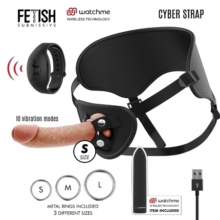 FETISH SUBMISSIVE CYBER STRAP - HARNESS WITH DILDO AND BULLET REMOTE CONTROL WATCHME S TECHNOLOGY D-229272