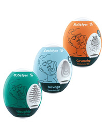 SATISFYER - 3 HUEVOS MASTURBADORES NAUGHTY, SAVAGE CRUNCHY