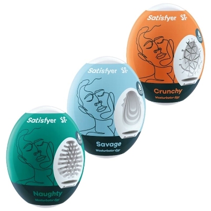 SATISFYER - 3 HUEVOS MASTURBADORES NAUGHTY, SAVAGE CRUNCHY