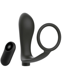 addicted toys - anilla pene con plug anal control remoto negro recargable