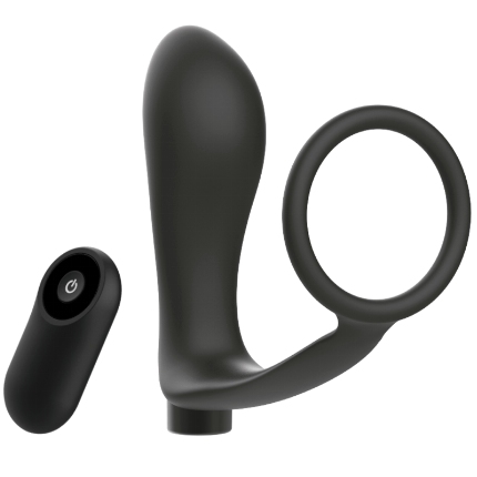 addicted toys - anilla pene con plug anal control remoto negro recargable