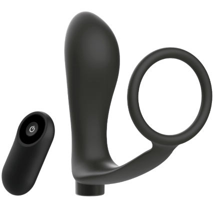 addicted toys - penis ring with remote control anal plug black rechargeable D-227639