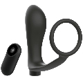 addicted toys - penis ring with remote control anal plug black rechargeable