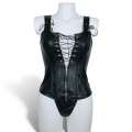 Bodice in Leather with zip Closure and Ties Front