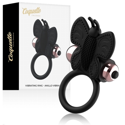 coquette toys - cock ring butterfly anillo vibrador negro / gold