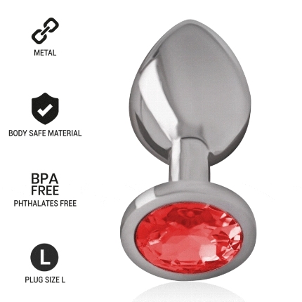 intense - aluminum metal anal plug with red crystal size l D-234370