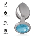 intense - aluminum metal anal plug with blue glass size m