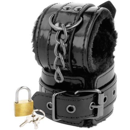 darkness - black adjustable leather handcuffs with padlock D-221230