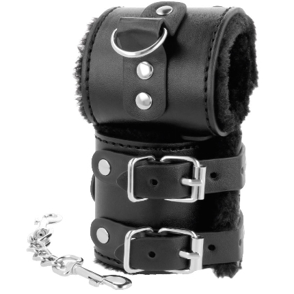 darkness - black adjustable leather handcuffs with lining D-221234