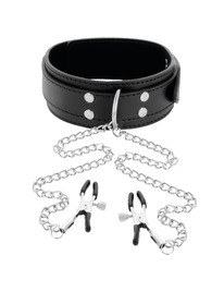 darkness - collar con pinzas para pezones negro