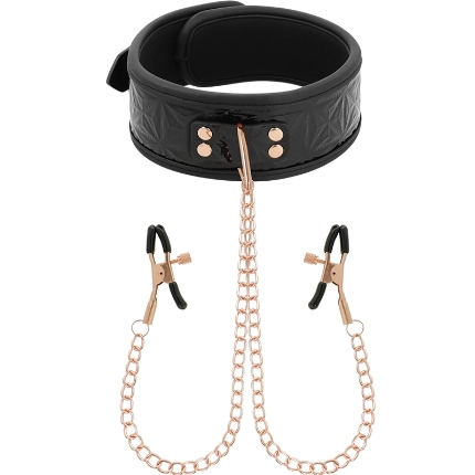 begme - black edition collar con cadenas y pinzas pezones con forro de neopreno